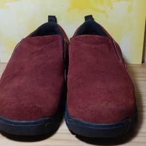 LANDS END  Maroon colored suede slip on shoe very good